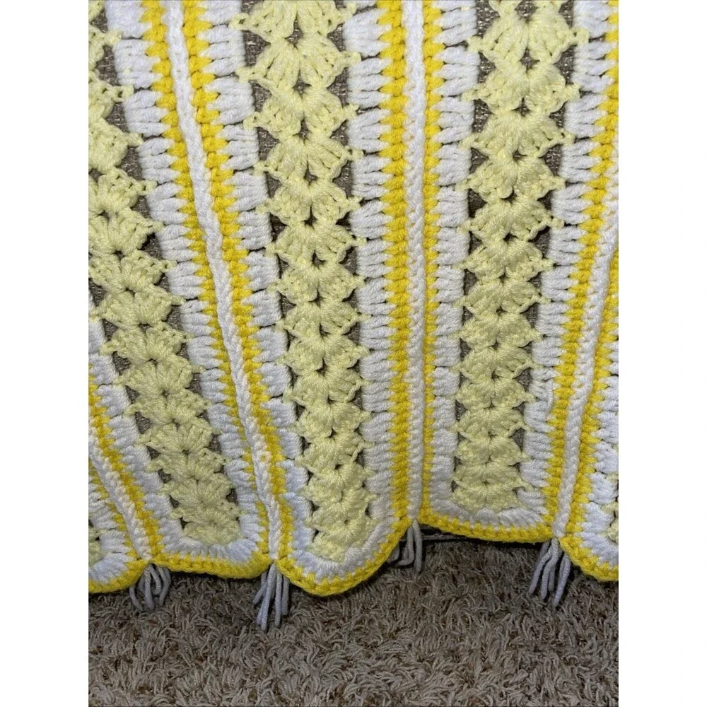 Handmade Crochet Throw Lap Blanket Colorful White Yellow 54x36